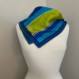 Vera Neumann Vintage Silk Blue and Green Scarf